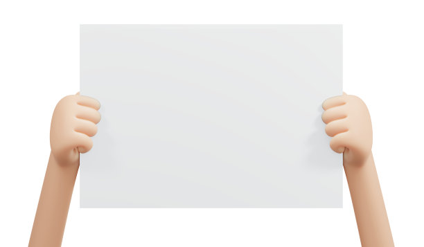 背景上分离的手持空白纸的三维绘制。3d渲染插图卡通风格。图片下载