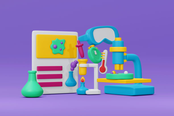 3D渲染一套科学实验室项目回到学校可爱的背景元素。3d渲染插图卡通风格。图片下载