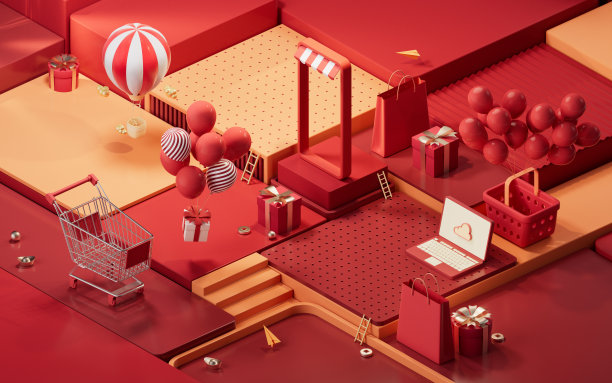 购物日活动以立方体平台为背景，3d渲染。图片下载