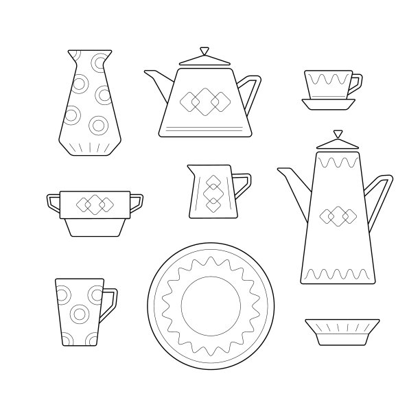 一套复古几何风格的厨具图片下载