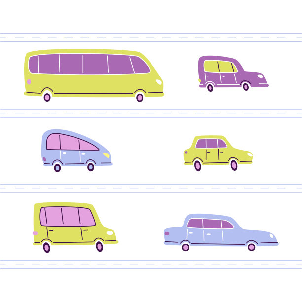 白色背景的卡通汽车和公共汽车图片下载