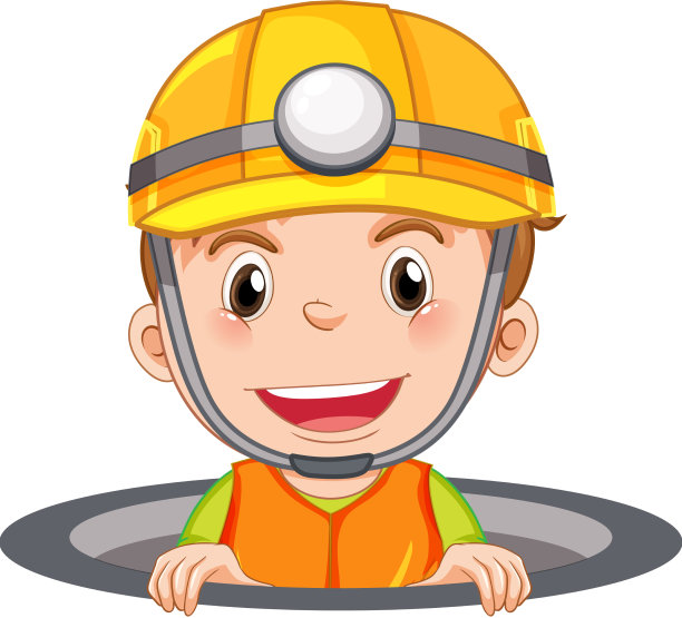 快乐的男孩在洞里戴着安全帽图片下载
