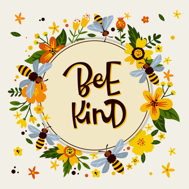 有蜜蜂和鲜花的明信片图片下载