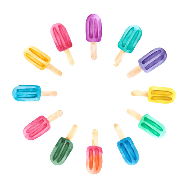 冰棍上的一个圆圈，孤立在白色背景上。一张有空格的明信片。手绘水彩画菜单设计和海报的食品和甜点。图片下载