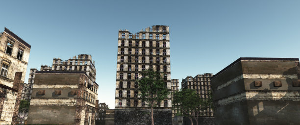 废墟城市建筑城市景观背景3d插图图片下载