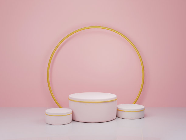 粉色3d平台和优质平台展示产品介绍品牌和包装介绍。带有阴影背景的摄影棚舞台。3 d渲染。图片下载