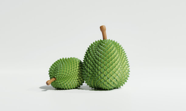 特写的榴莲水果孤立在白色。三维渲染图片下载
