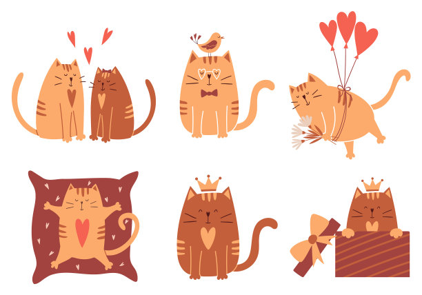 以可爱的卡通猫为背景，猫在爱中飞翔图片下载