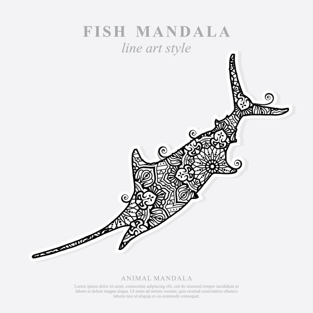 鱼曼荼罗线艺术风格波西米亚风格图片下载