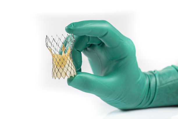 医院病人心脏瓣膜外科。在医生手中准备经导管主动脉瓣植入。孤立在白色背景。图片下载