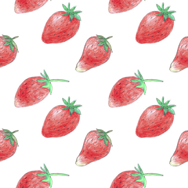 无缝草莓图案手绘彩色铅笔图片下载
