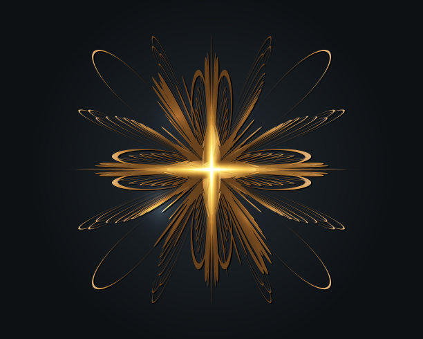 圣光十字架，闪亮的十字架用古老的金色画框象征基督教。花卉装饰象征希望和信念。矢量插图孤立在黑色背景图片下载