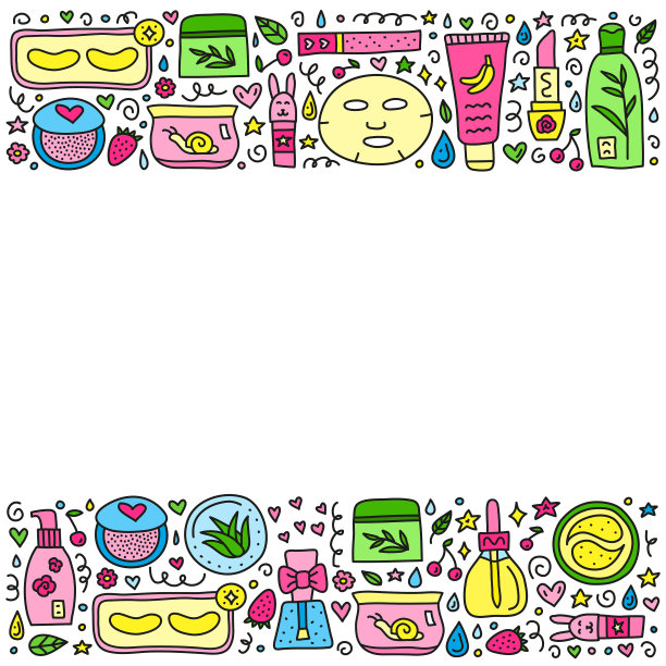 带有涂鸦亚洲化妆品的海报图片下载