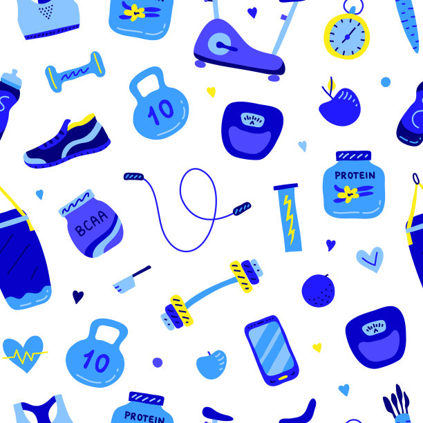 无缝图案与涂鸦健身房和健身图标图片下载