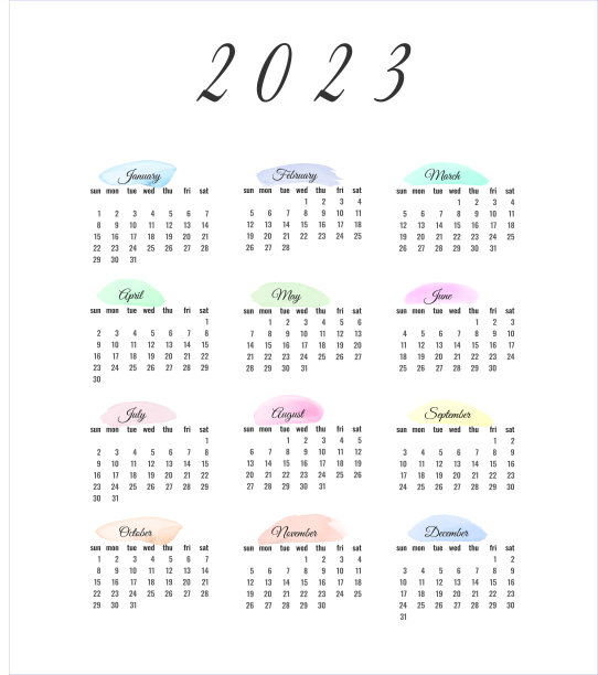 2023年的日历孤立在白色背景上。周日到周一，业务模板。矢量图图片下载