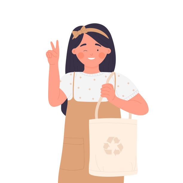 微笑的女孩与生态回收袋图片下载