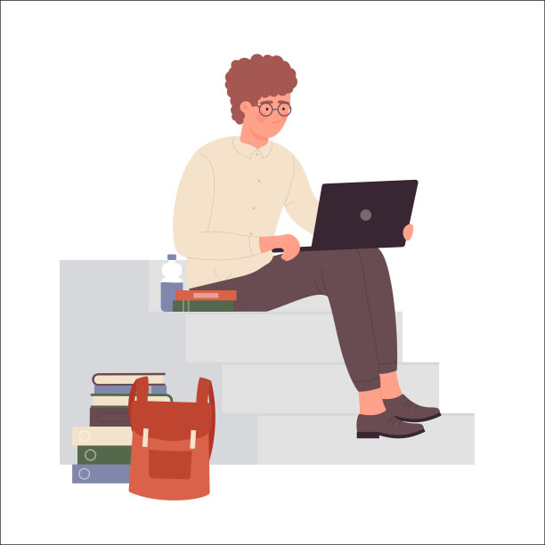 宅男拿着笔记本电脑坐在楼梯上图片下载