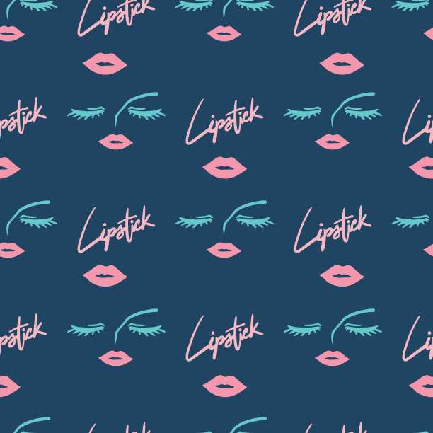 美丽的脸化妆和口红矢量图形无缝图案图片下载