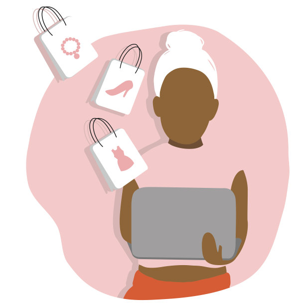 女人网上购物网上销售礼服鞋珠宝在手机粉红色的背景图片下载