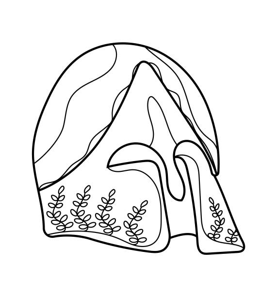 战士头盔矢量线艺术风格。希腊古代盔甲插图。图片下载
