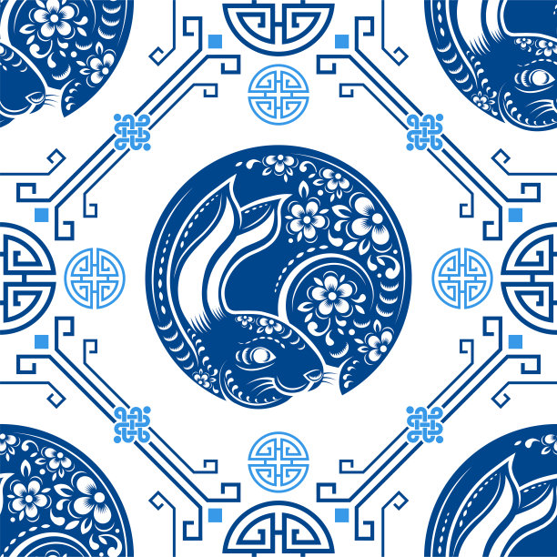 无缝图案与中国新年2023年或中秋节生肖兔年与亚洲元素。图片下载