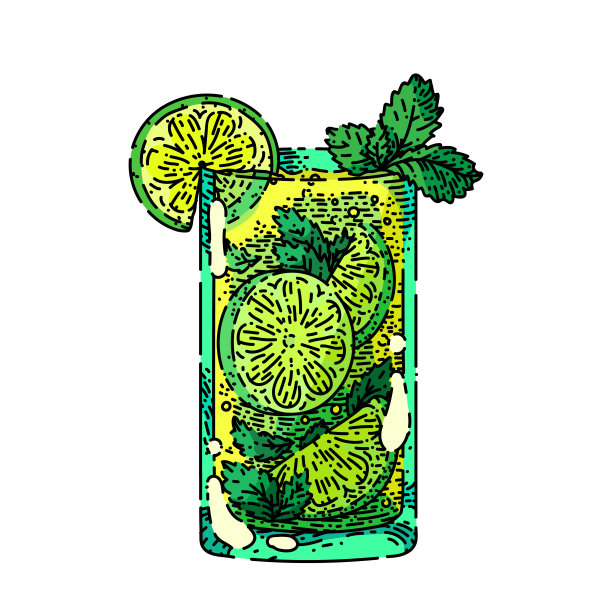 莫吉托鸡尾酒草图手绘矢量图片下载