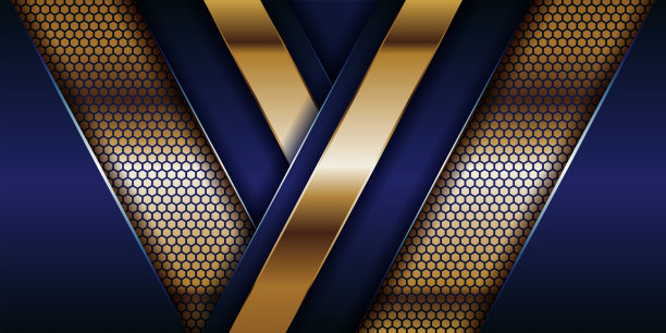 奢华的海军蓝和重叠层纹理背景结合发光的金色线条图片下载