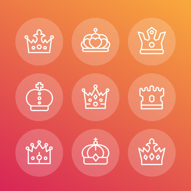 王冠线图标集，皇室，国王，君主，君主，沙皇，王后，公主的皇冠图片下载