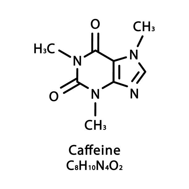 咖啡因分子结构。咖啡因骨架化学配方。化学分子式矢量图图片下载