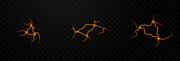 Vector用熔岩弄裂了地球。在孤立的透明背景上的一组带熔岩的裂缝。熔岩、裂纹,岩浆。图片下载