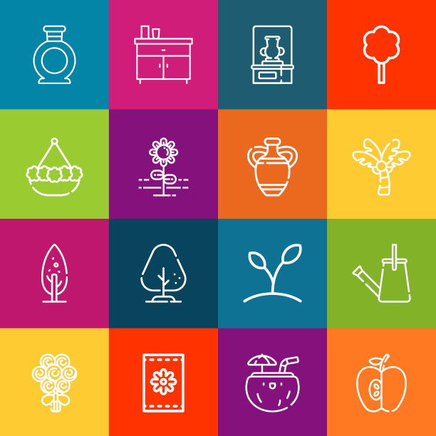 现代细线图标集植物元素。优质的轮廓符号集合。简单的单线象形文字包。描矢量标志概念的网页图形图片下载