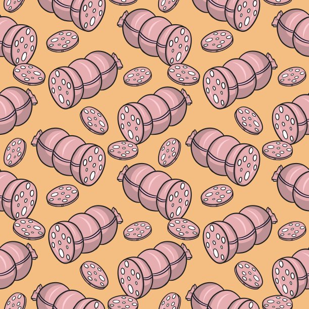 印花精致，粉嫩的水煮香肠配上猪油片，四四方方的无缝图案图片下载