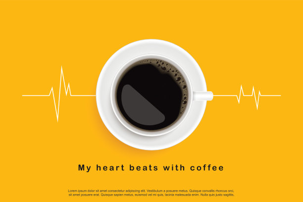 黑咖啡，白色杯，黄色背景。设计海报广告传单矢量插图图片下载