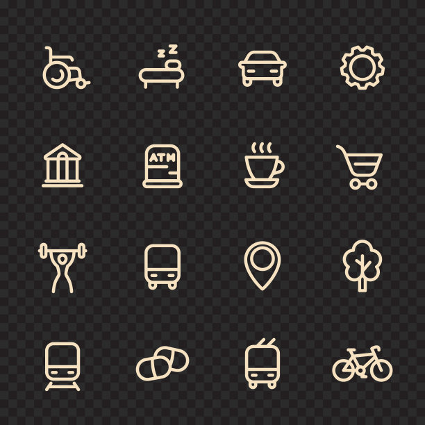 线条图标设置为地图，象形图，导航标志，黑色的黄金，矢量插图图片下载