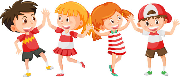 快乐的男孩和女孩在打招呼的手势图片下载