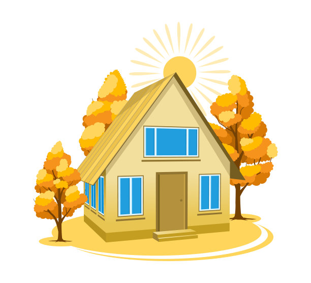 树木环绕的秋季景观屋图片下载