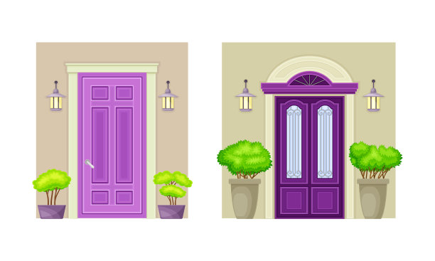 一套房子的入口门廊与封闭的紫色图片下载