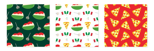 披萨和意面无缝图案集图片下载