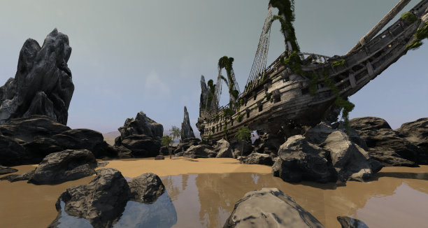 一艘旧船遇难的船体3d插图图片下载