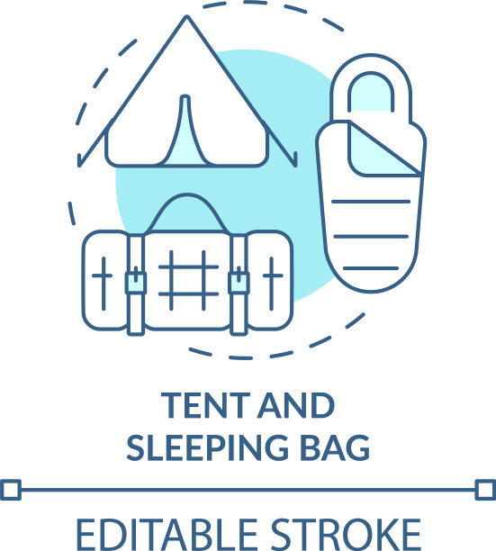 帐篷和睡袋绿松石概念图标图片下载