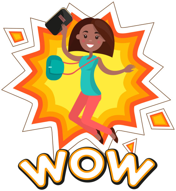 快乐的女孩庆祝胜利，快乐地挥手图片下载