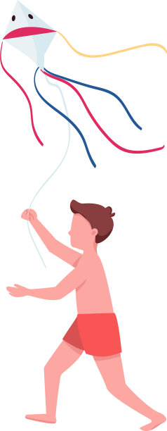 小男孩在沙滩上玩风筝图片下载