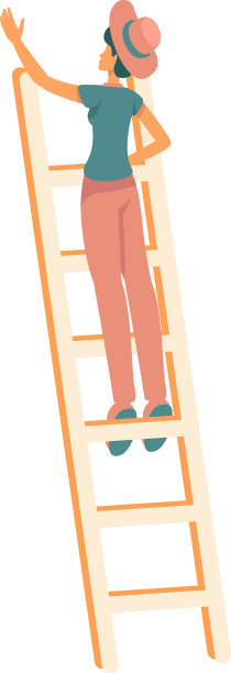 年轻女子站在半平的花园梯子上图片下载