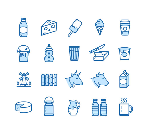 鲜奶乳制品蓝色细线图标设置图片下载