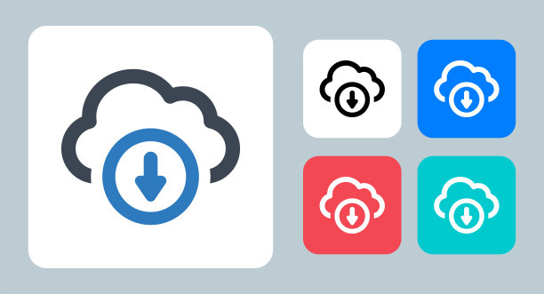 云下载图标-矢量插图。云，数据，下载，共享，共享，存储，保存，计算，网络，服务器，驱动器，线，轮廓，平面，图标。图片下载