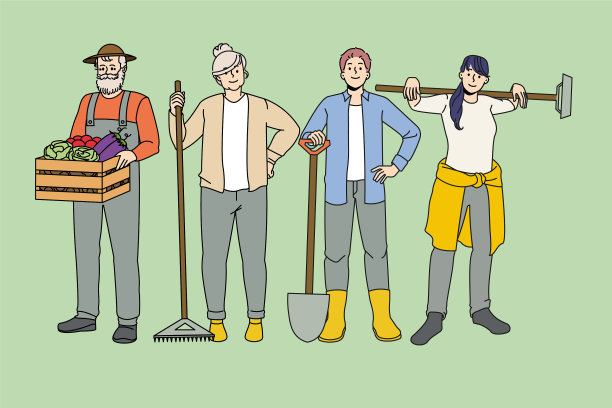 形形色色的农民拿着农具从事农业生产图片下载