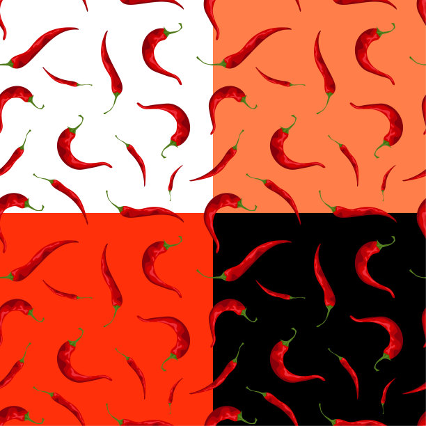 一套无缝的模式与辣红辣椒墨西哥菜。热红辣椒。用于织物装饰和印刷的装饰物。设计元素。向量图片下载