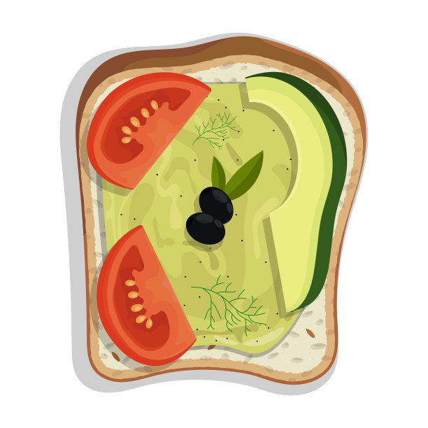 三明治配墨西哥辣酱，鳄梨，西红柿和橄榄。健康的早餐。卡通矢量孤立在白色背景图片下载