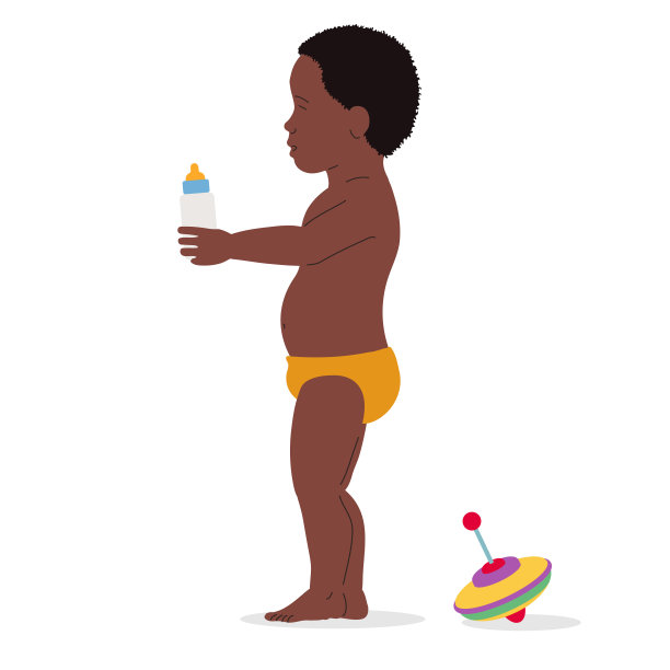 婴儿站在奶瓶，矢量插图。图片下载