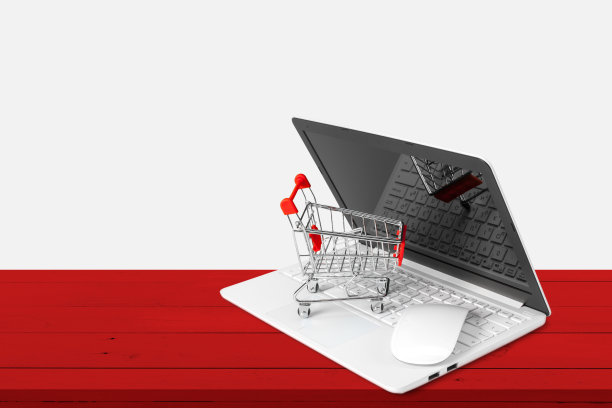 电子商务，网上购物的概念。笔记本电脑放在桌上，拷贝空间图片下载